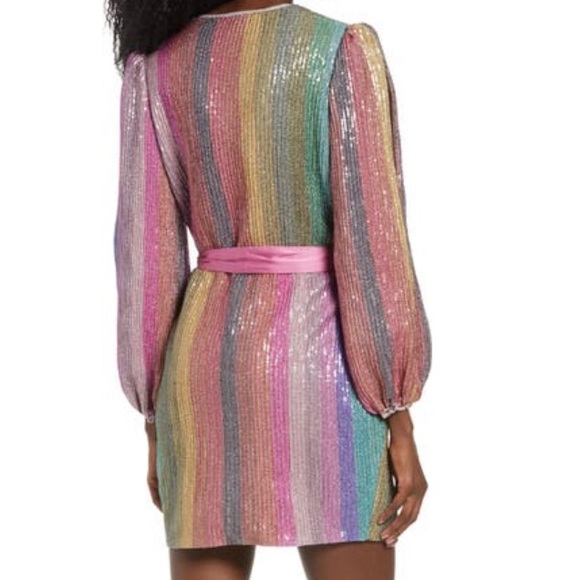Harlyn Sequin Rainbow Stripe Vneck Wrap 
